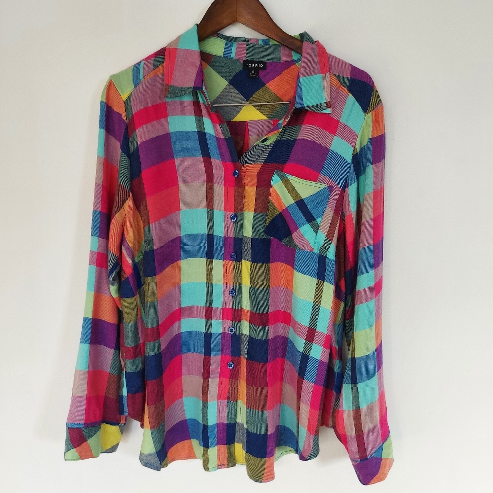 Torrid Soft Plaid Button Up Shirt Lightweight Size 0X